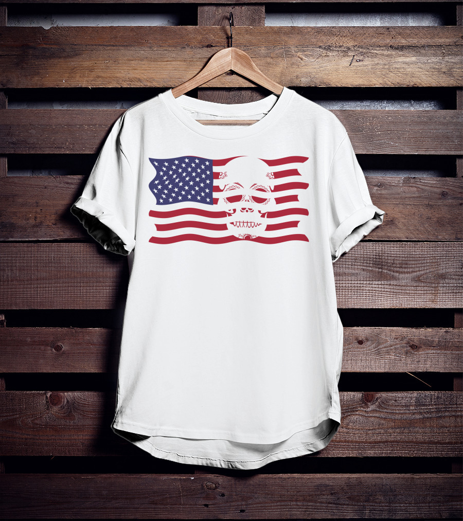 Hold The Line Thin Blue Line Skull USA Flag T-Shirt