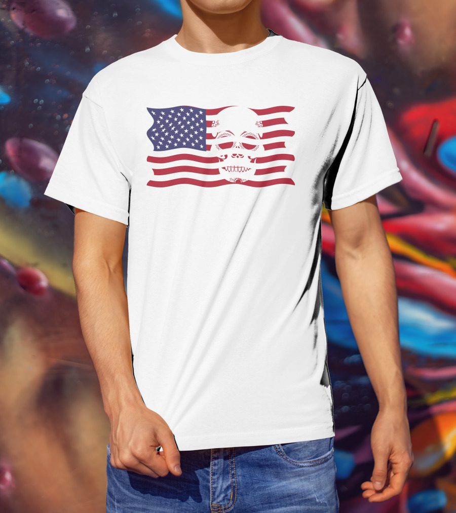 Hold The Line Thin Blue Line Skull USA Flag T-Shirt