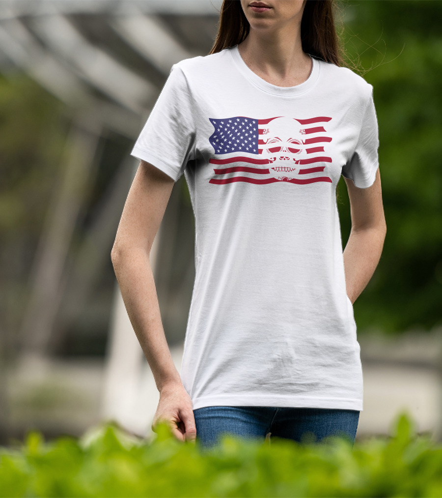 Hold The Line Thin Blue Line Skull USA Flag T-Shirt