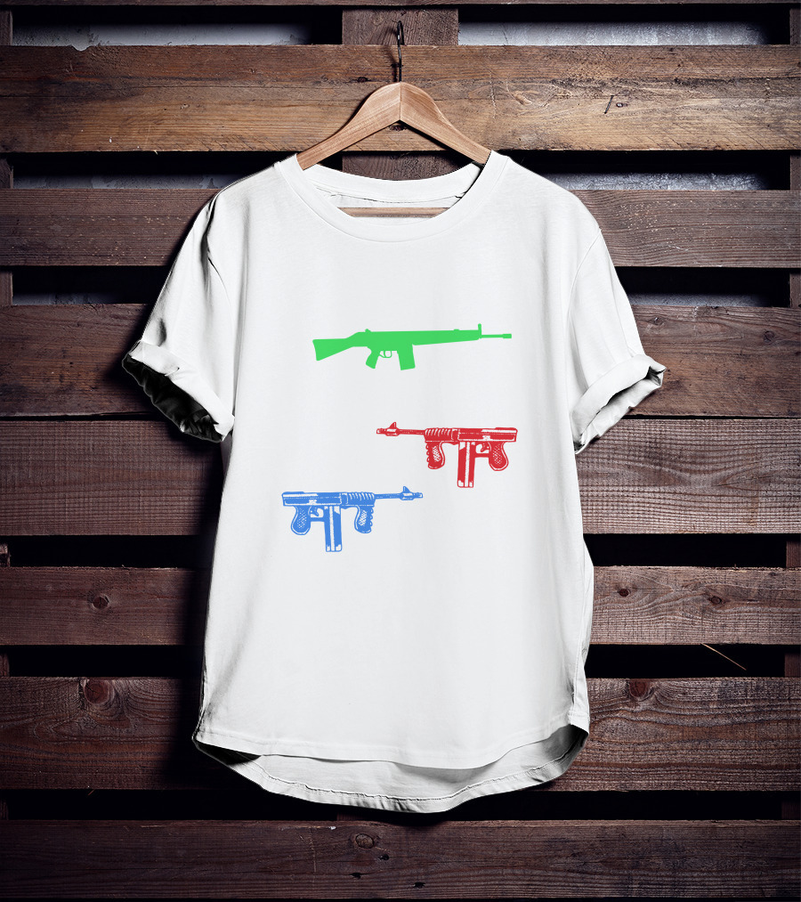One Gun Two Gun Red Gun Blue Gun Custom Multicolor Firearms T-Shirt