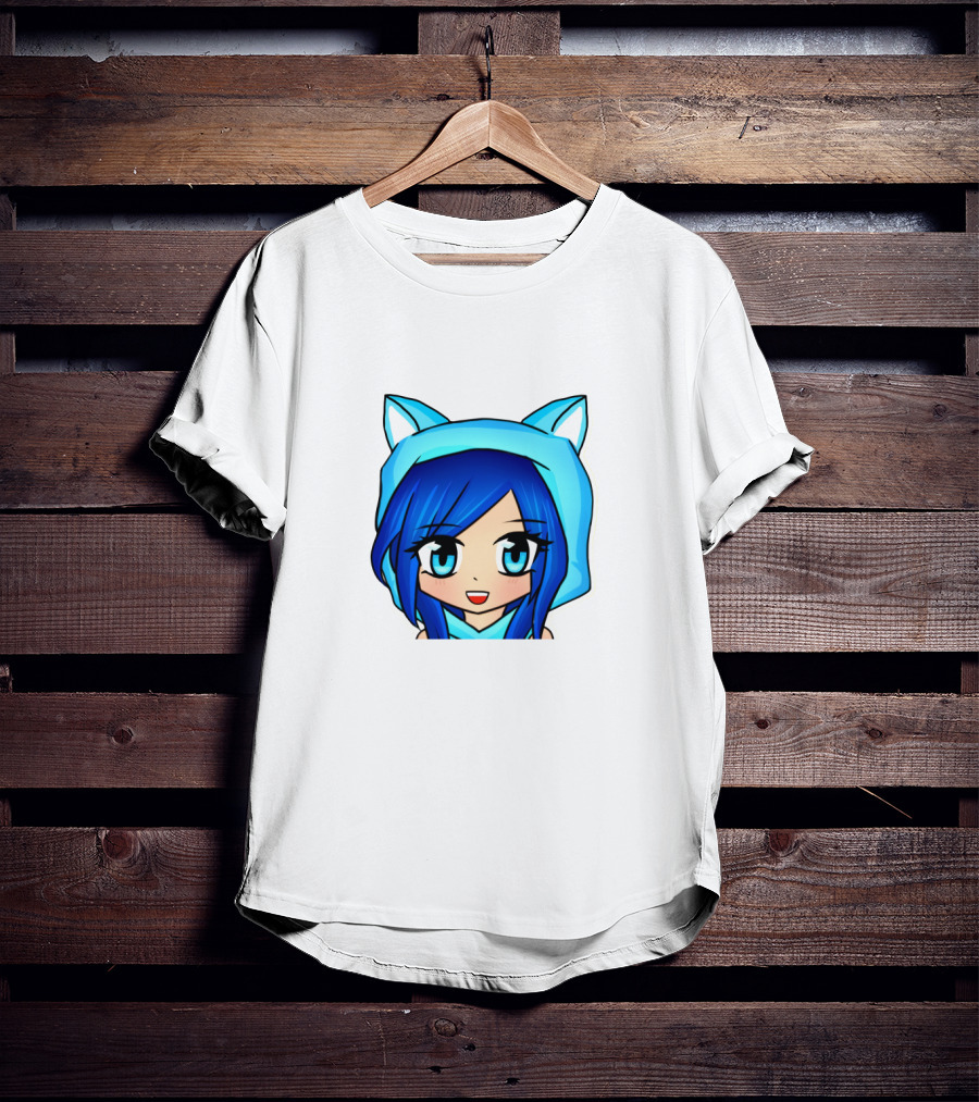 FunnehFunneh Blue-hooded Anime Character With Cat Ears T-Shirt