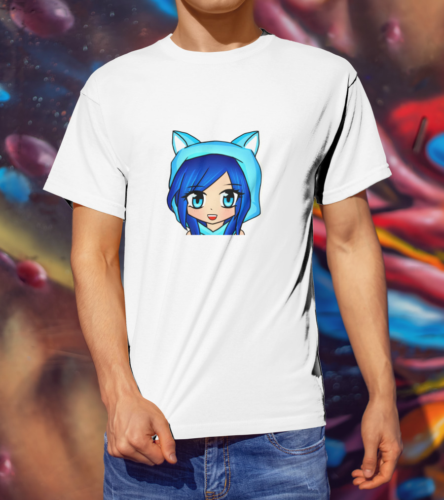 FunnehFunneh Blue-hooded Anime Character With Cat Ears T-Shirt