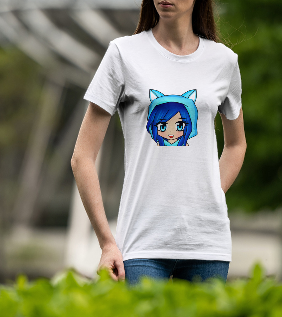 FunnehFunneh Blue-hooded Anime Character With Cat Ears T-Shirt
