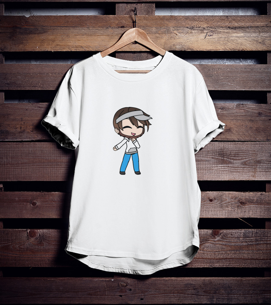 Brandon Farris Cartoon Style Character With White Visor And Blue Pants T-Shirt