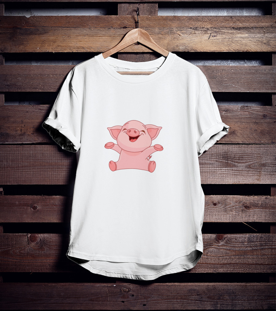 Piggy Minitoon Happy Cartoon Pig Character T-Shirt
