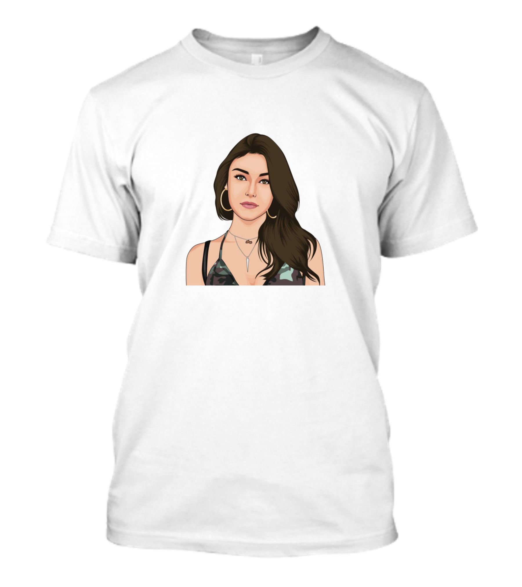 Dixie D'Amelio Camo Top Illustration Gold Hoop Necklace T-Shirt