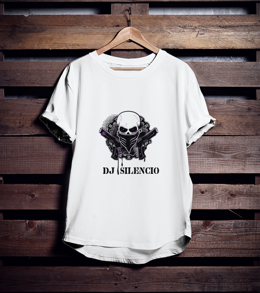 DJ Silencio Skull Bandana Guns Chains T-Shirt