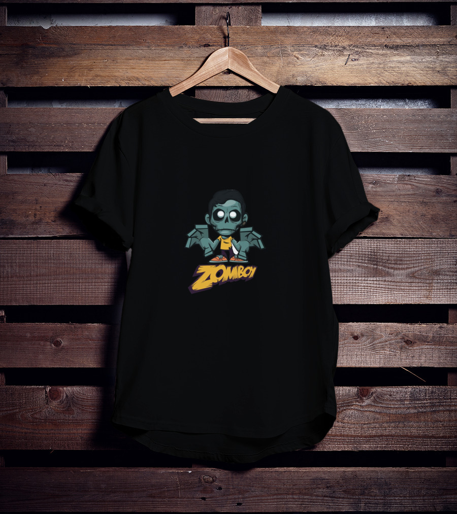 Zomboy Cartoon Character With Yellow Shirt And Green Wings T-Shirt