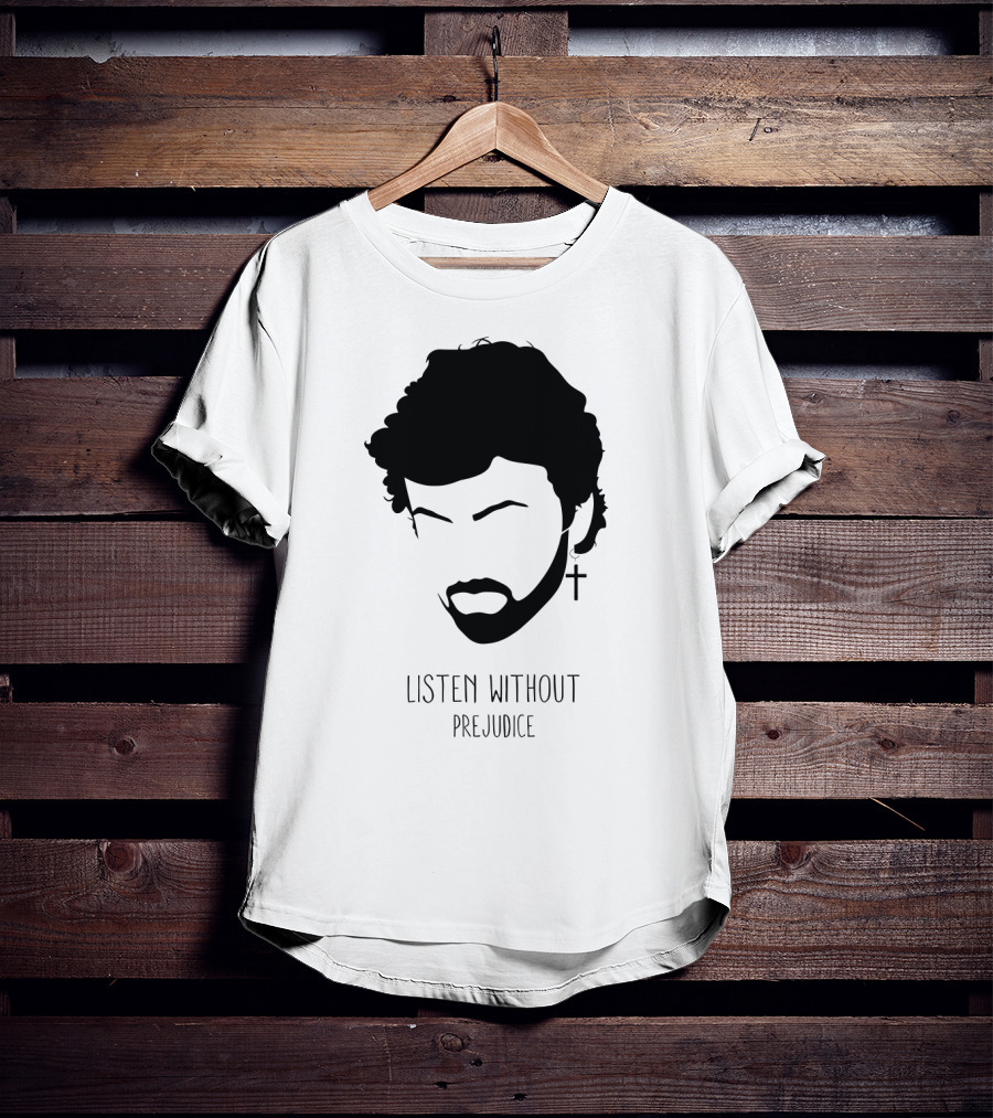 Listen Without Prejudice Graphic With Cross Earring T-Shirt