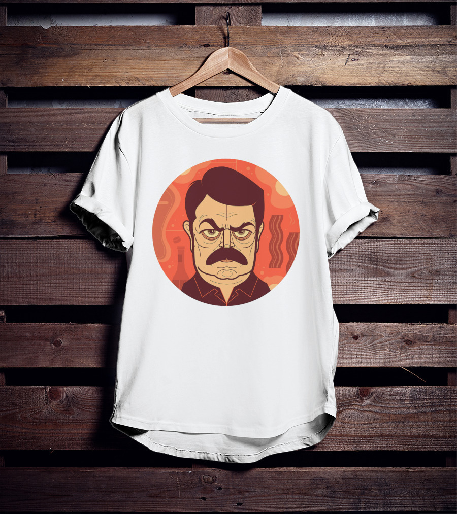 Ron Swanson Bacon And Steak Mustache Orange Circle T-Shirt