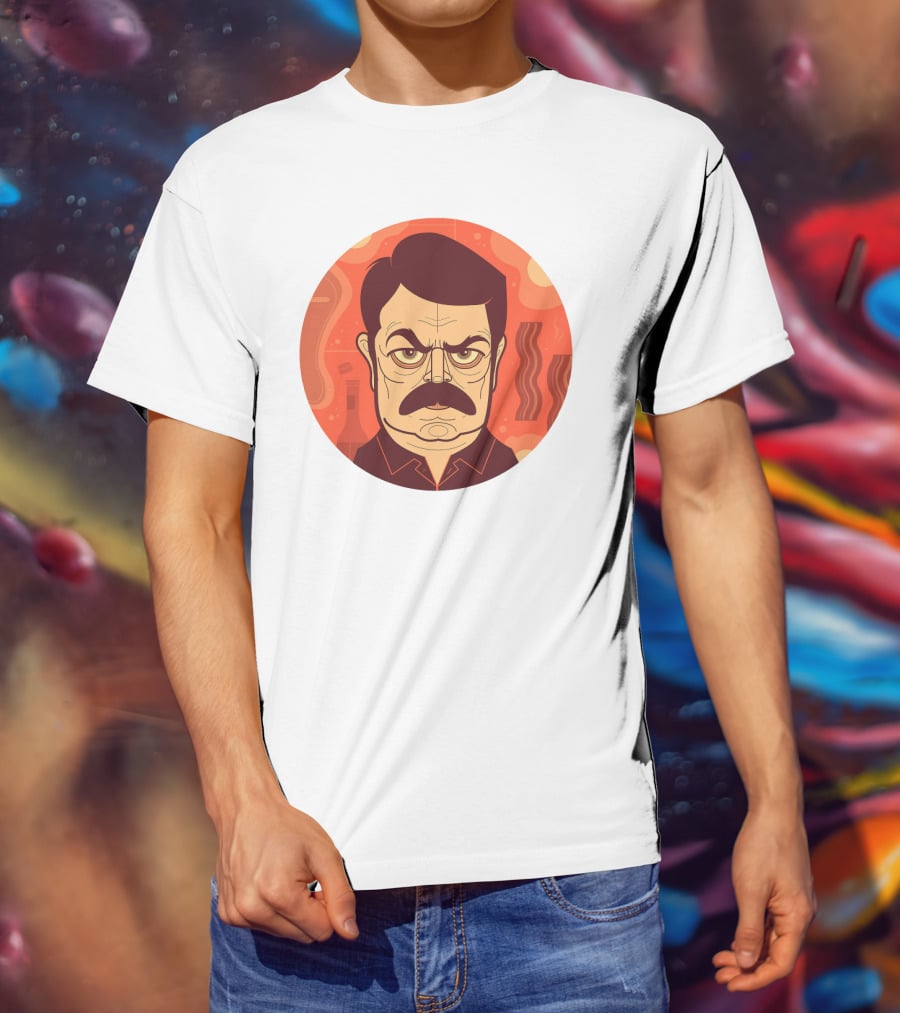 Ron Swanson Bacon And Steak Mustache Orange Circle T-Shirt