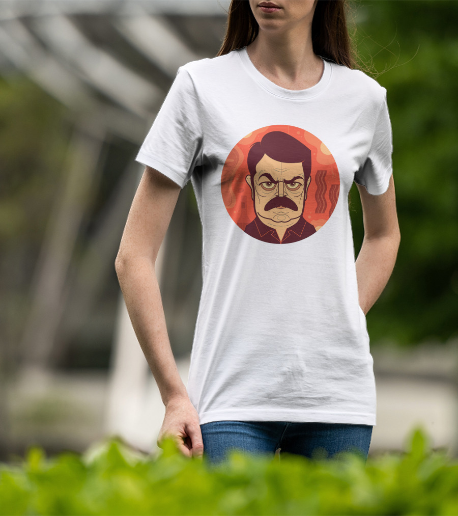 Ron Swanson Bacon And Steak Mustache Orange Circle T-Shirt