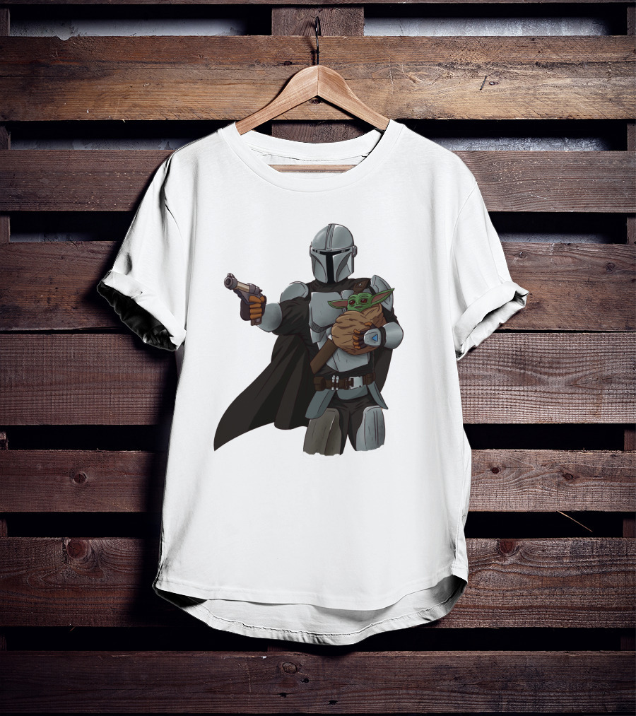 Dadalorian Star Warrior Protector With Child Alien Sidekick T-Shirt