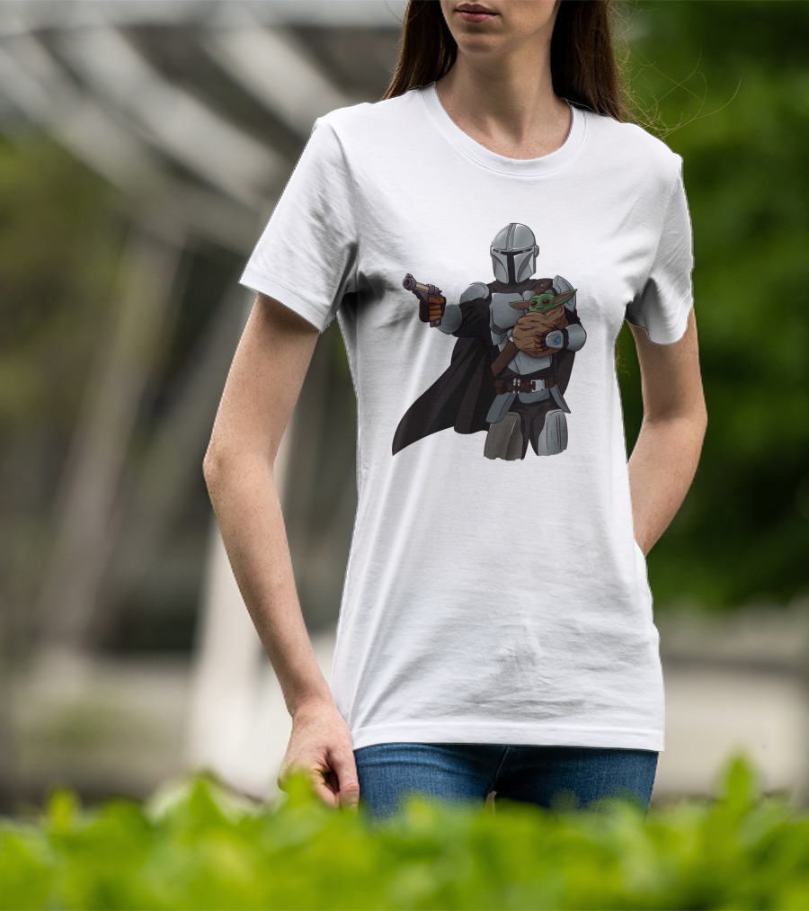 Dadalorian Star Warrior Protector With Child Alien Sidekick T-Shirt