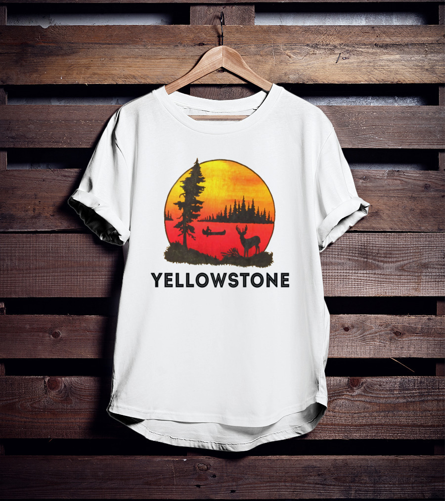 Yellowstone Sunset Scene With Canoe And Deer T-Shirt