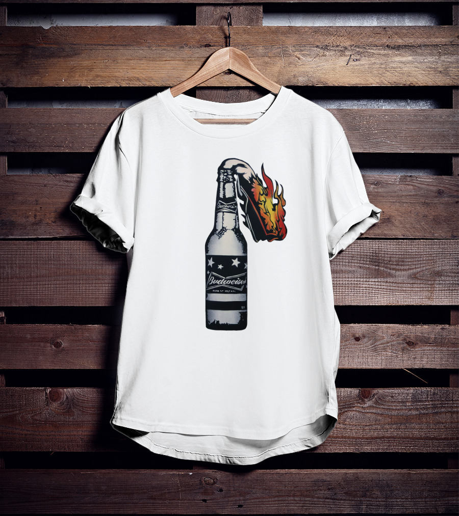 Budweiser Bottle With Stars And Flame Burst T-Shirt