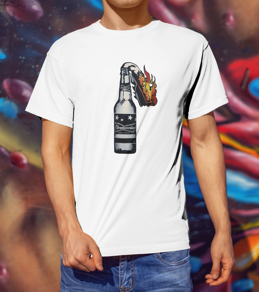 Budweiser Bottle With Stars And Flame Burst T-Shirt