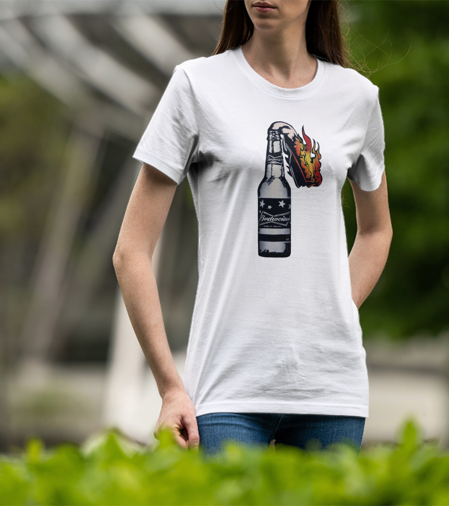 Budweiser Bottle With Stars And Flame Burst T-Shirt