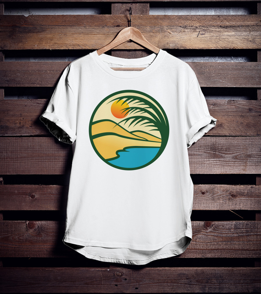 Oasis Desert Sunset With Palm And Water Scene T-Shirt
