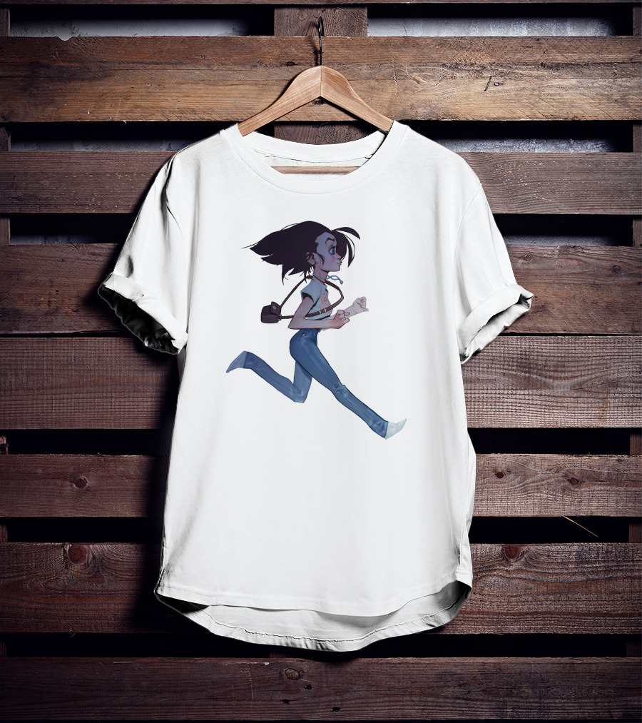 Girls Running Art Style Character With Bag T-Shirt