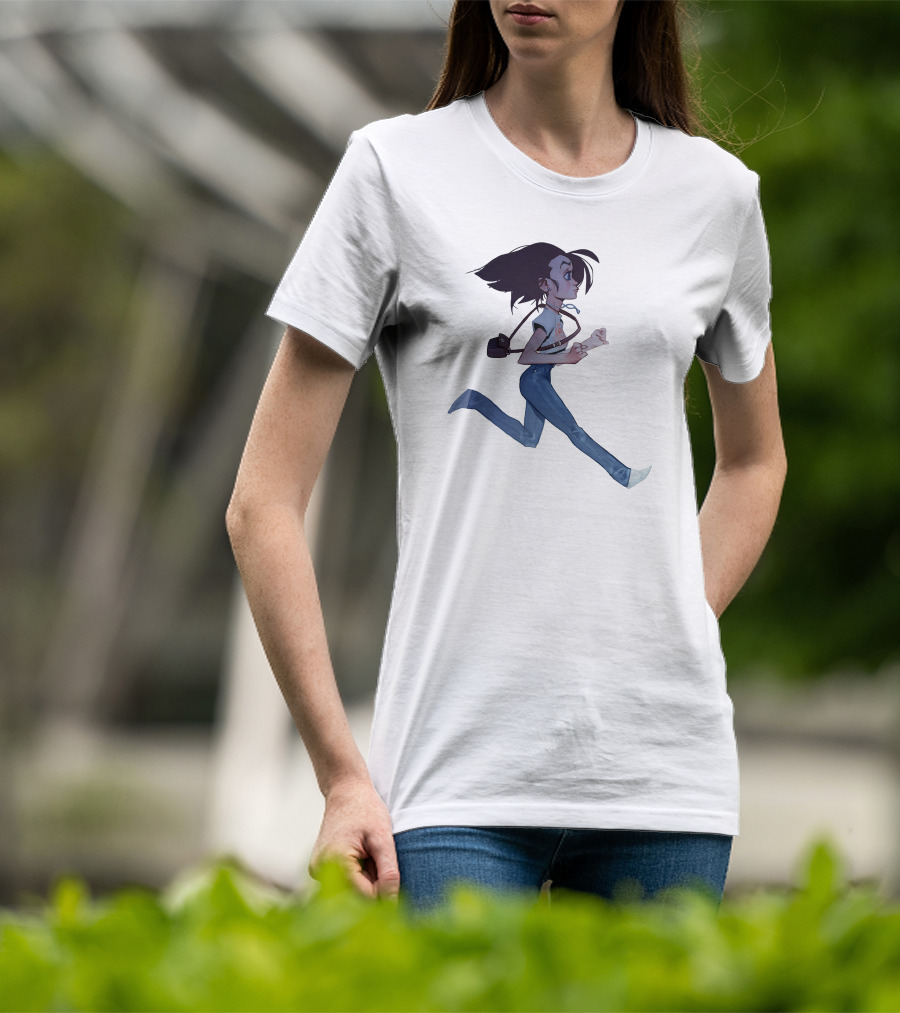 Girls Running Art Style Character With Bag T-Shirt