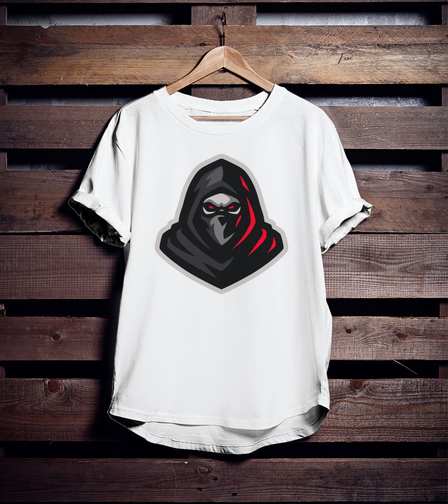 Hooded Black And Red Cloaked Figure With Stealthy Expression T-Shirt