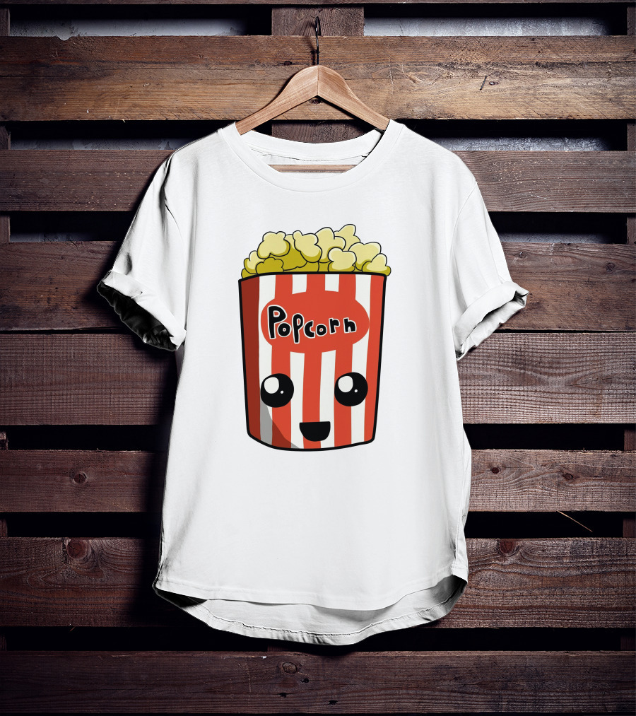 Popcorn Box Cute Kawaii Face Red White Stripes T-Shirt
