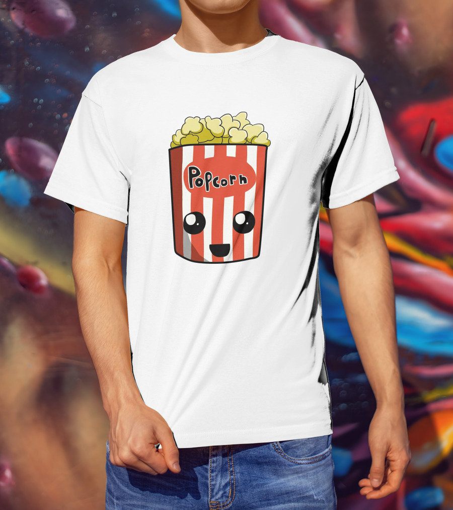Popcorn Box Cute Kawaii Face Red White Stripes T-Shirt