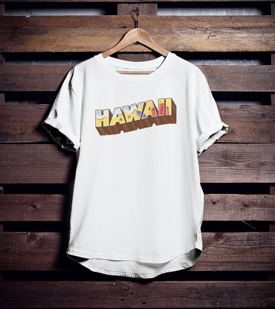 Hawaii Tropical Beach Icons With Surfer And Hibiscus T-Shirt