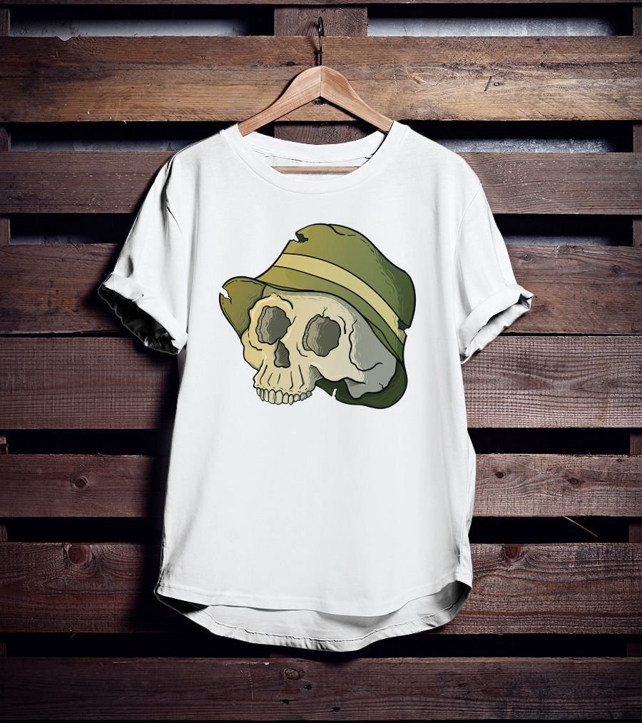 Skull Wearing A Green Bucket Hat T-Shirt