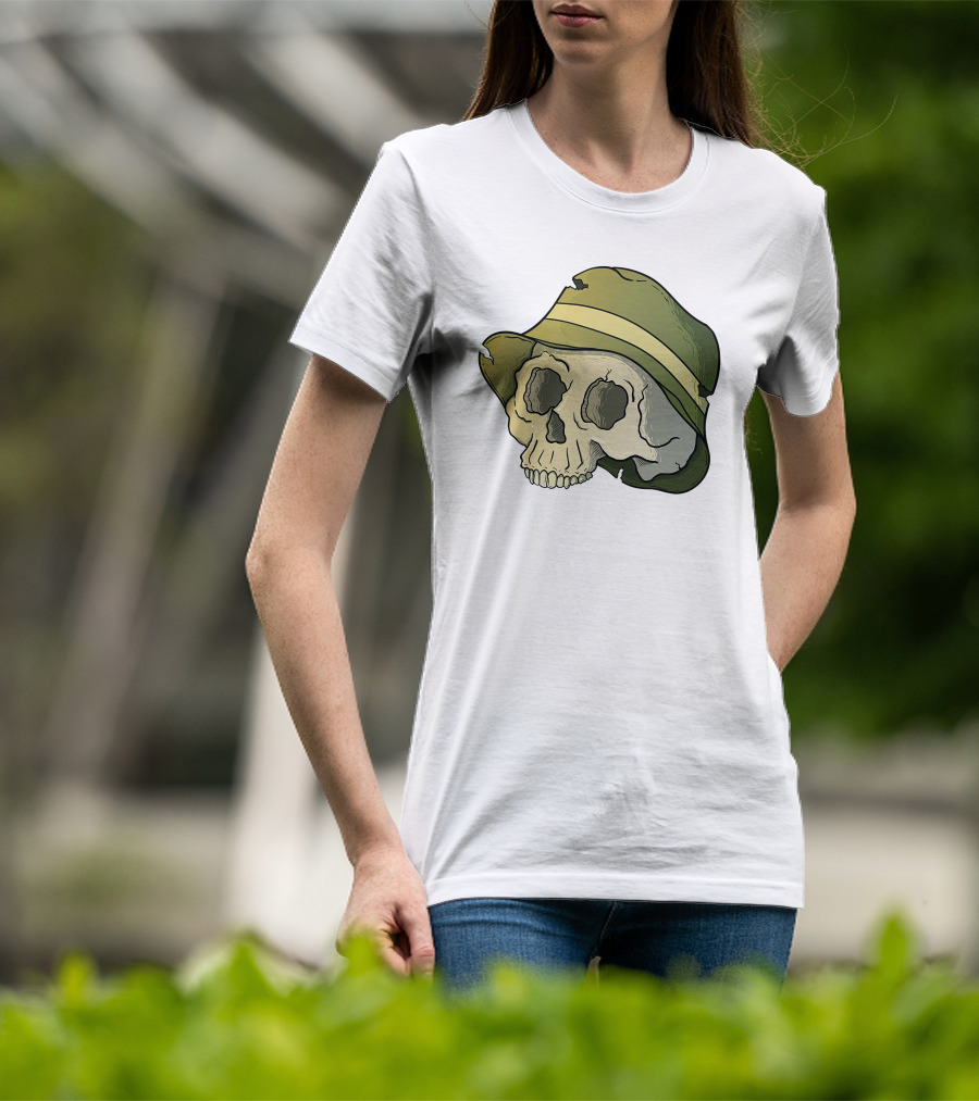 Skull Wearing A Green Bucket Hat T-Shirt