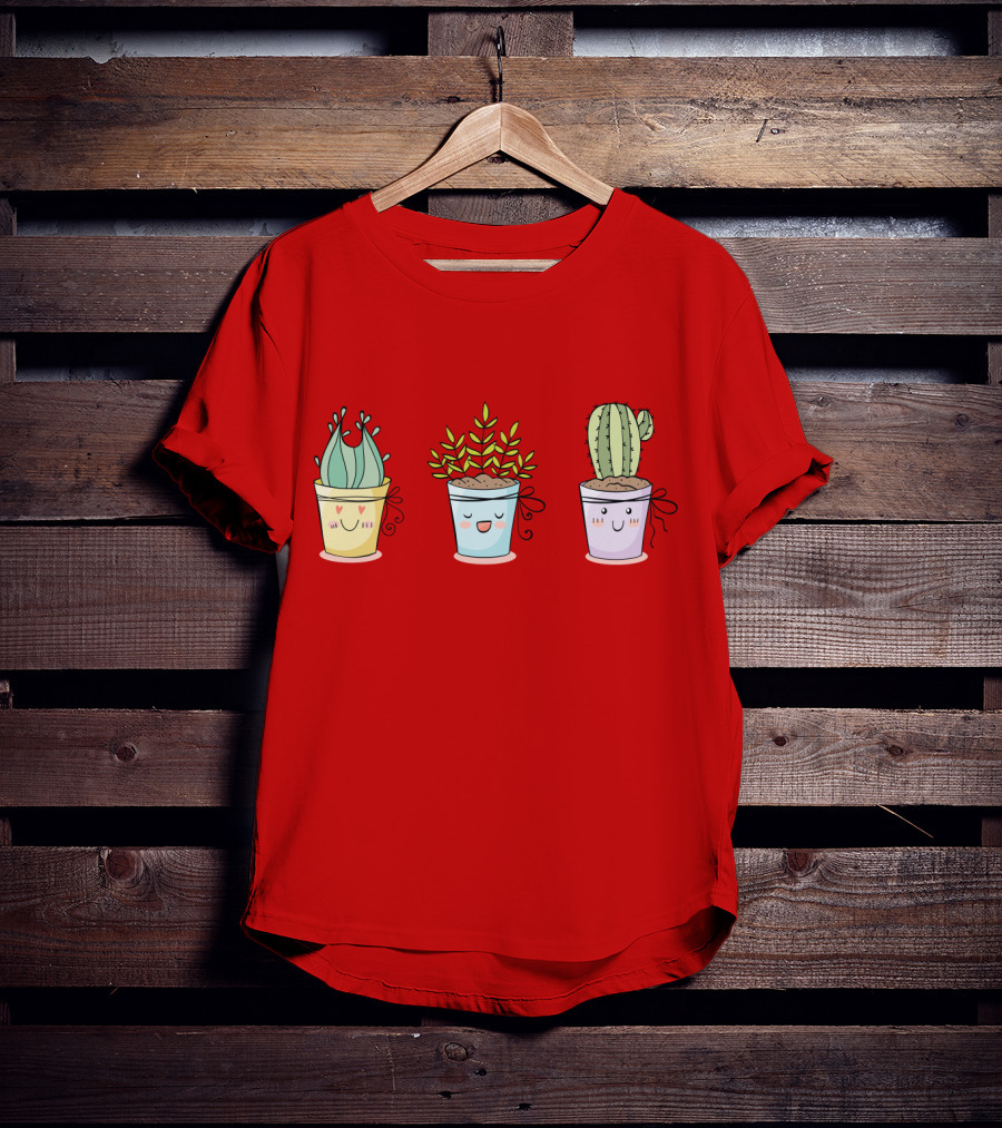 Cute Plants Happy Succulents Cactus Kawaii Pots T-Shirt