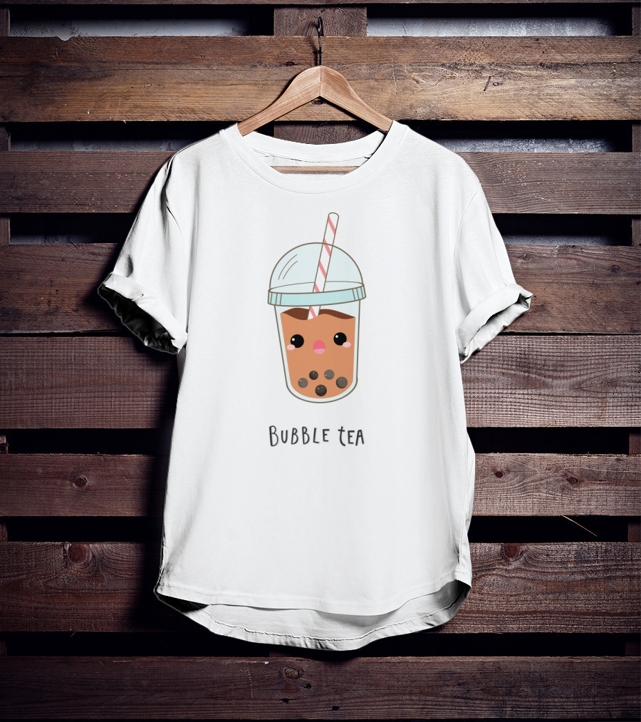 Bubble Tea Cute Kawaii Face With Straw And Pearls T-Shirt