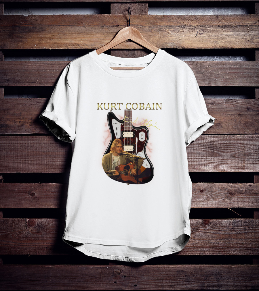Kurt Cobain Signature Guitar With Acoustic Performance Image T-Shirt