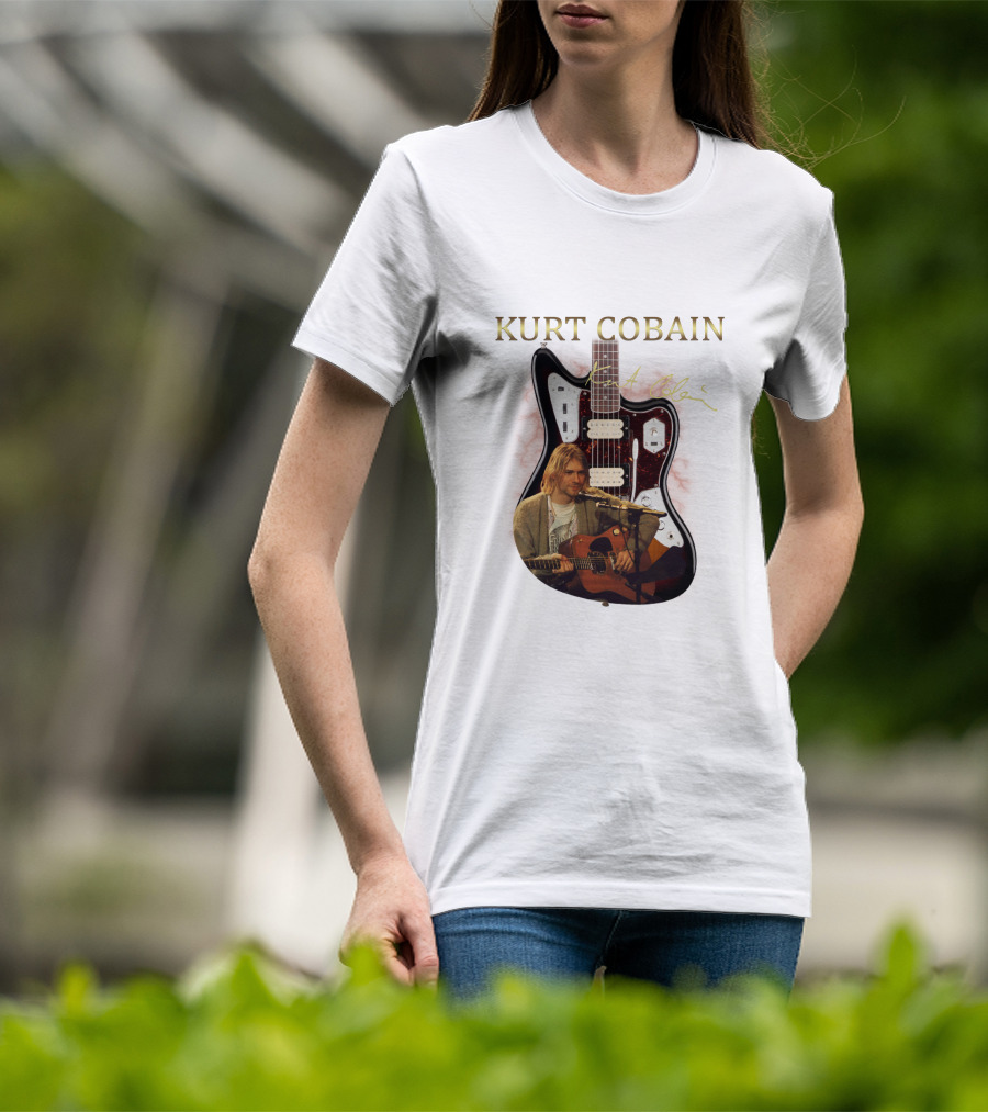 Kurt Cobain Signature Guitar With Acoustic Performance Image T-Shirt