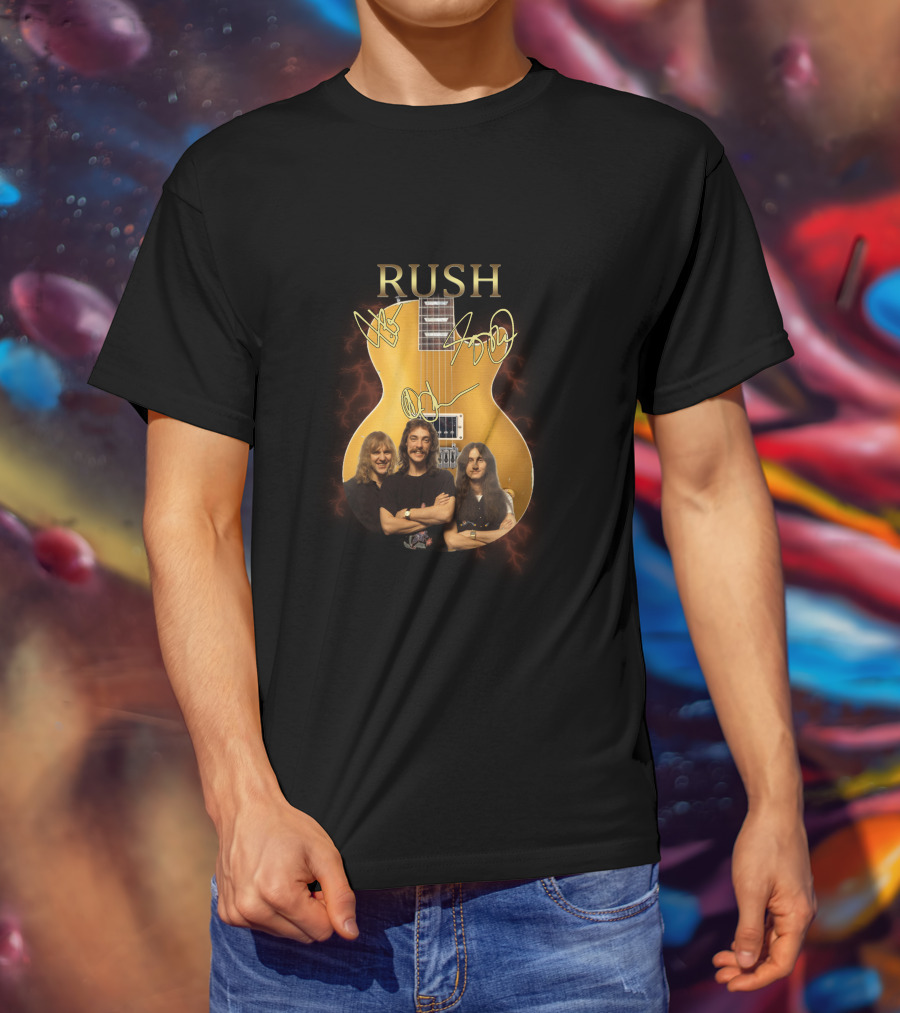Rush Signature Guitar With Band Members And Autographs T-Shirt