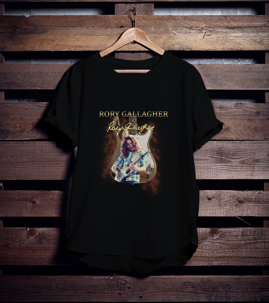 Rory Gallagher Signature Guitar With Lightning And Performer Image T-Shirt