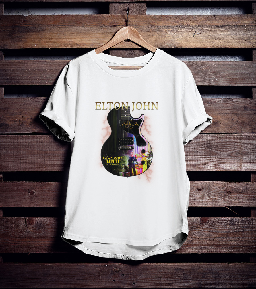 ELTON JOHN Signature Guitar Farewell Yellow Brick Road T-Shirt