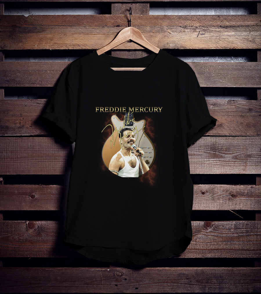 FREDDIE MERCURY Signature With Guitar And Microphone T-Shirt
