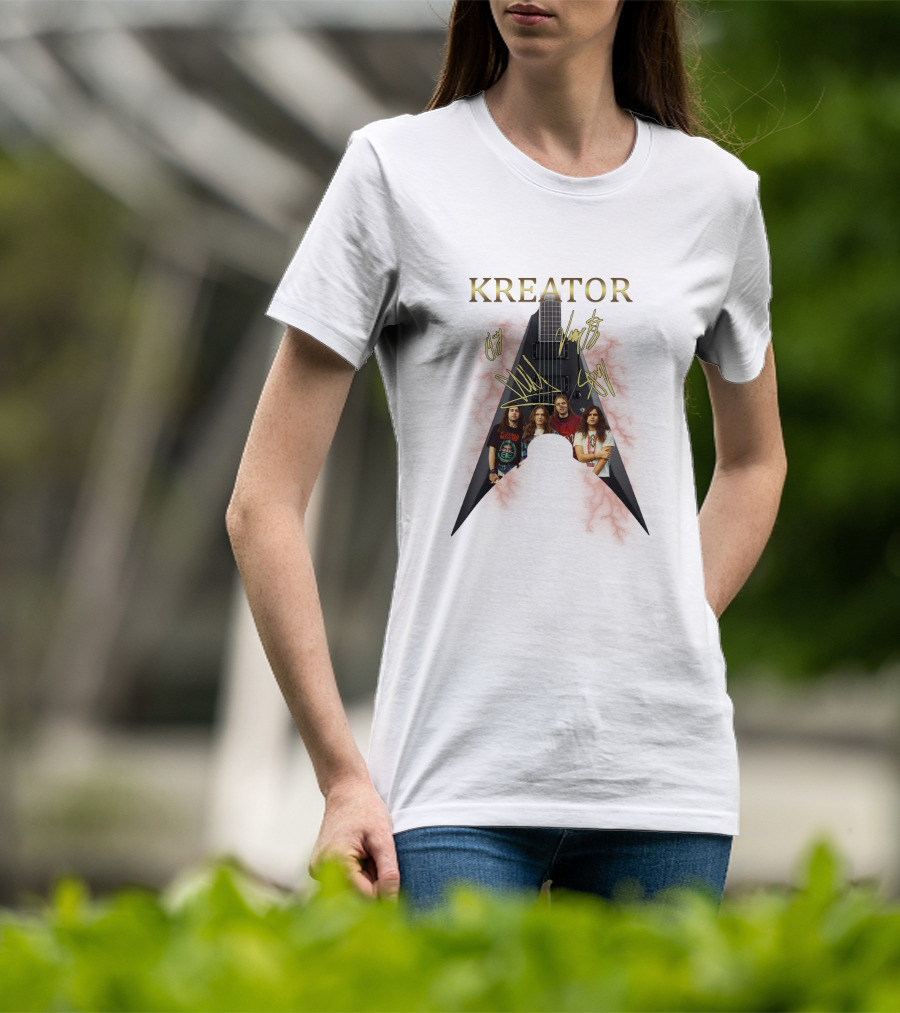 Kreator Band Guitar Graphic With Band Members T-Shirt