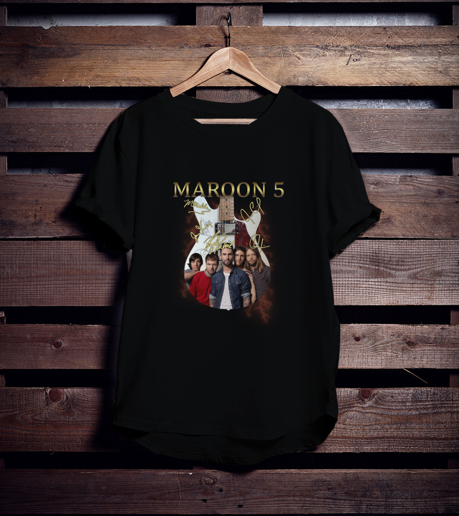 MAROON 5 Band Members With Signature Guitar T-Shirt