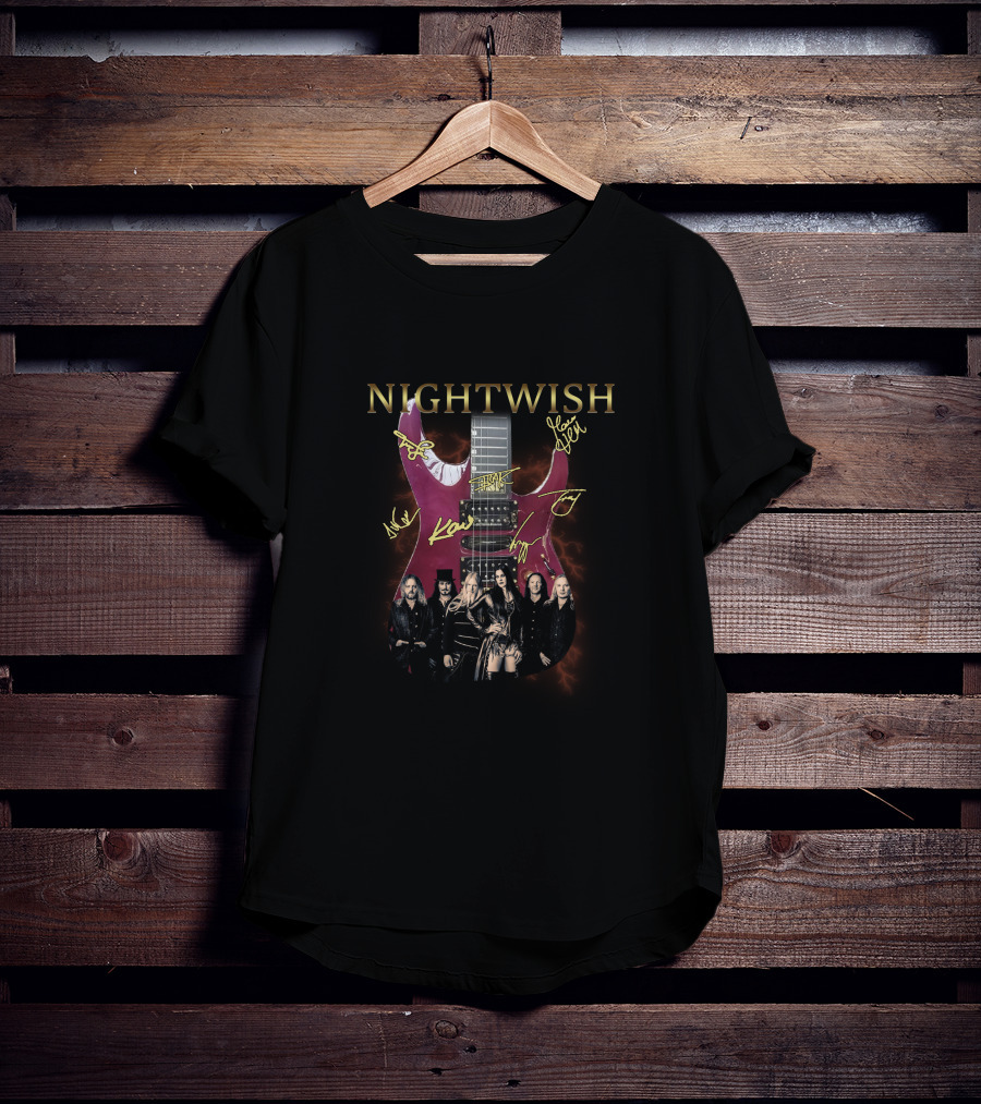 Nightwish Band Guitar With Members' Signatures T-Shirt
