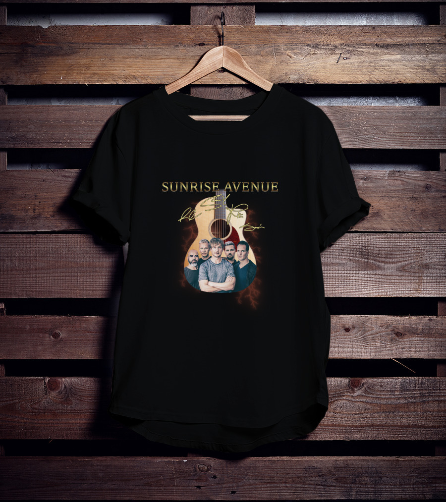 SUNRISE AVENUE Signature Guitar With Band Portraits T-Shirt