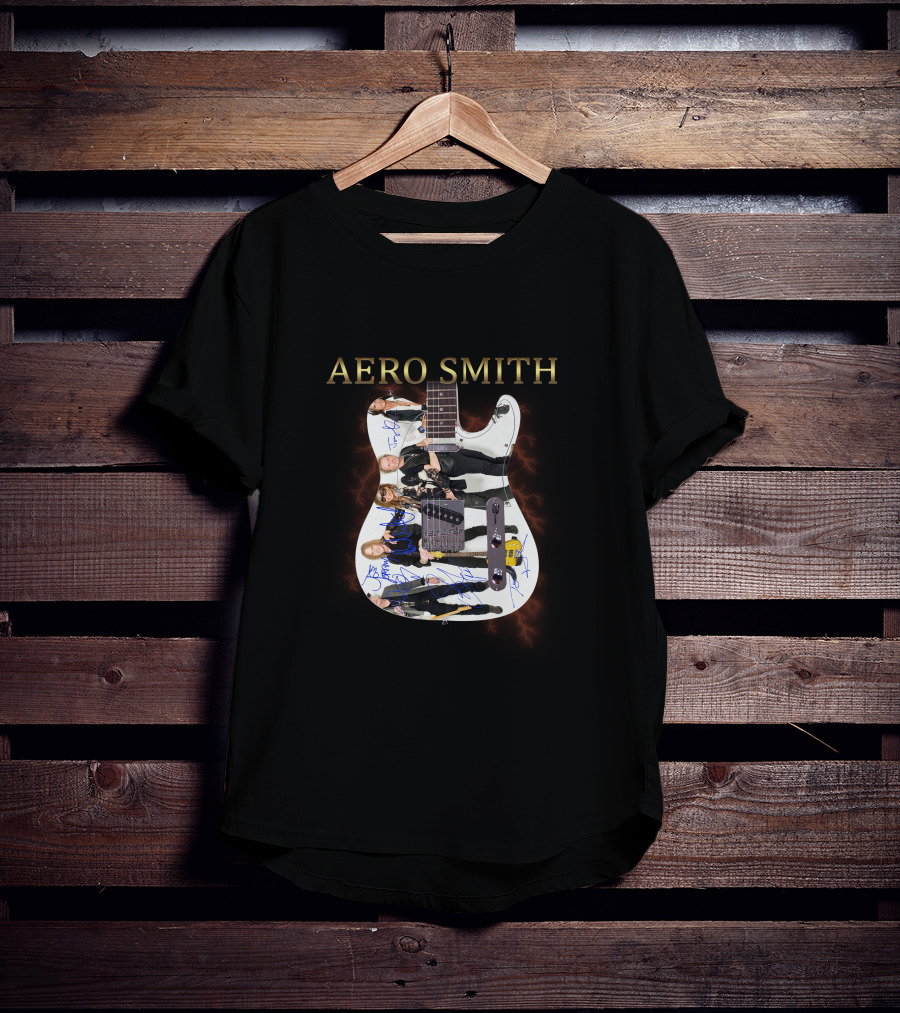 Aero Smith Band Members Signature Electric Guitar T-Shirt