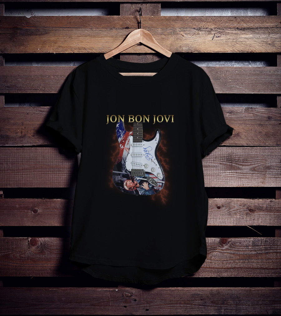 JON BON JOVI Signature Electric Guitar With American Flag And Live Performance T-Shirt