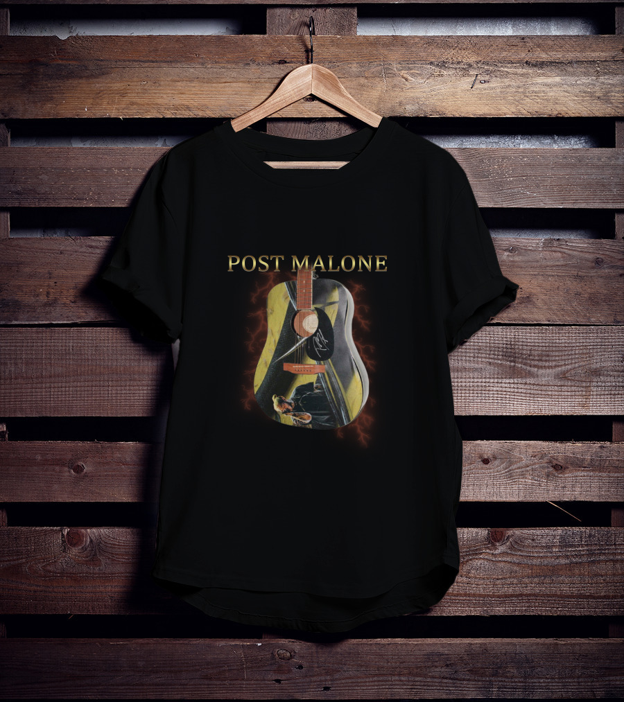 Post Malone Signature Guitar With Yellow And Black Lightning Visuals T-Shirt