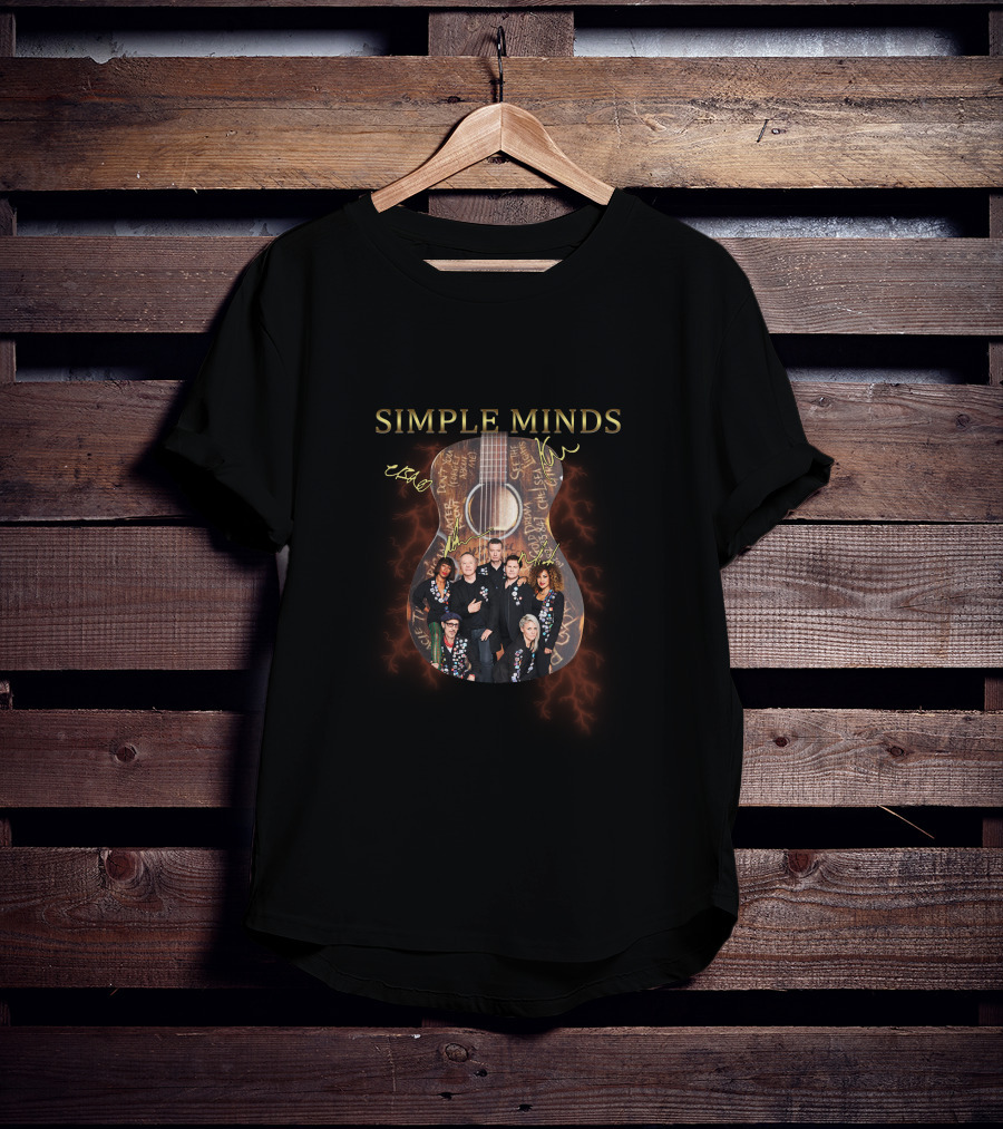 SIMPLE MINDS Acoustic Guitar Band Photo Signature Lightning T-Shirt