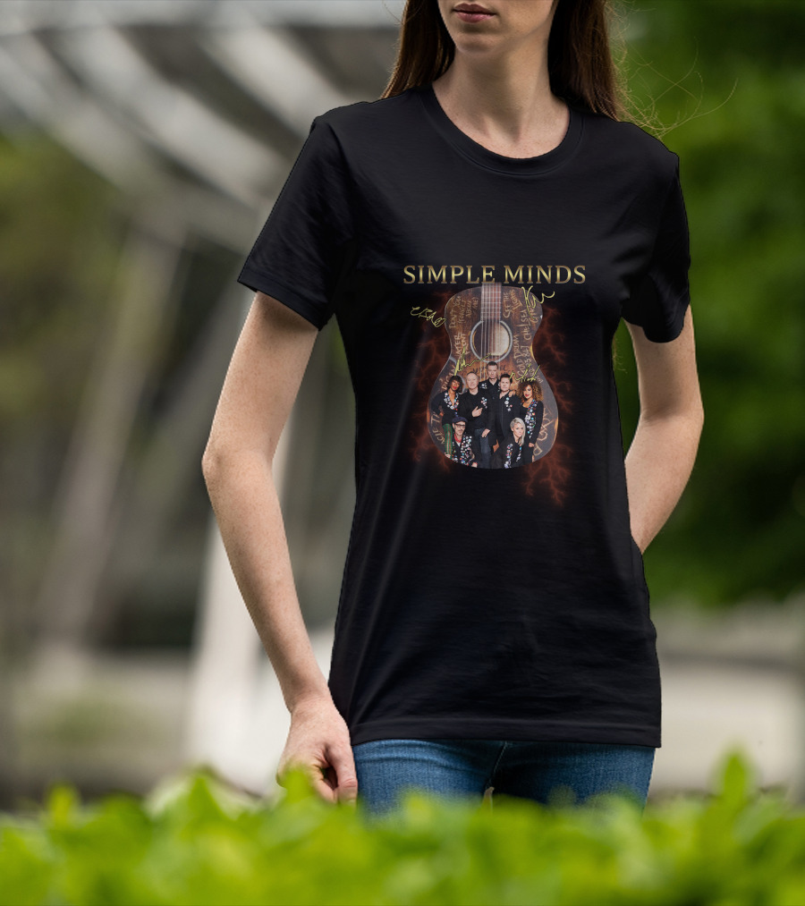 SIMPLE MINDS Acoustic Guitar Band Photo Signature Lightning T-Shirt