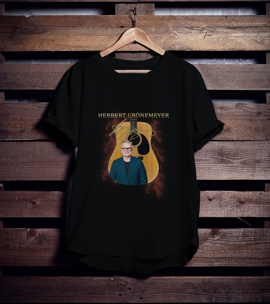 Herbert Grönemeyer Signature Guitar With Portrait And Lightning T-Shirt