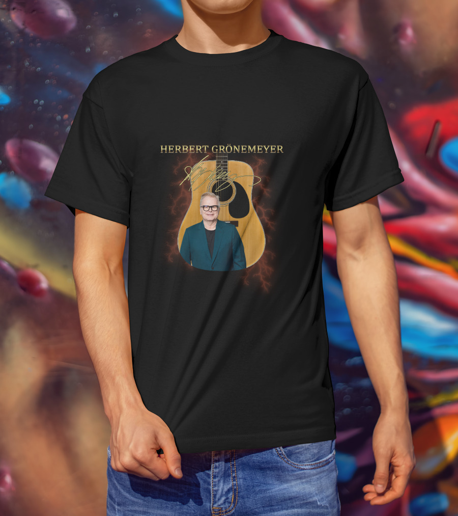 Herbert Grönemeyer Signature Guitar With Portrait And Lightning T-Shirt